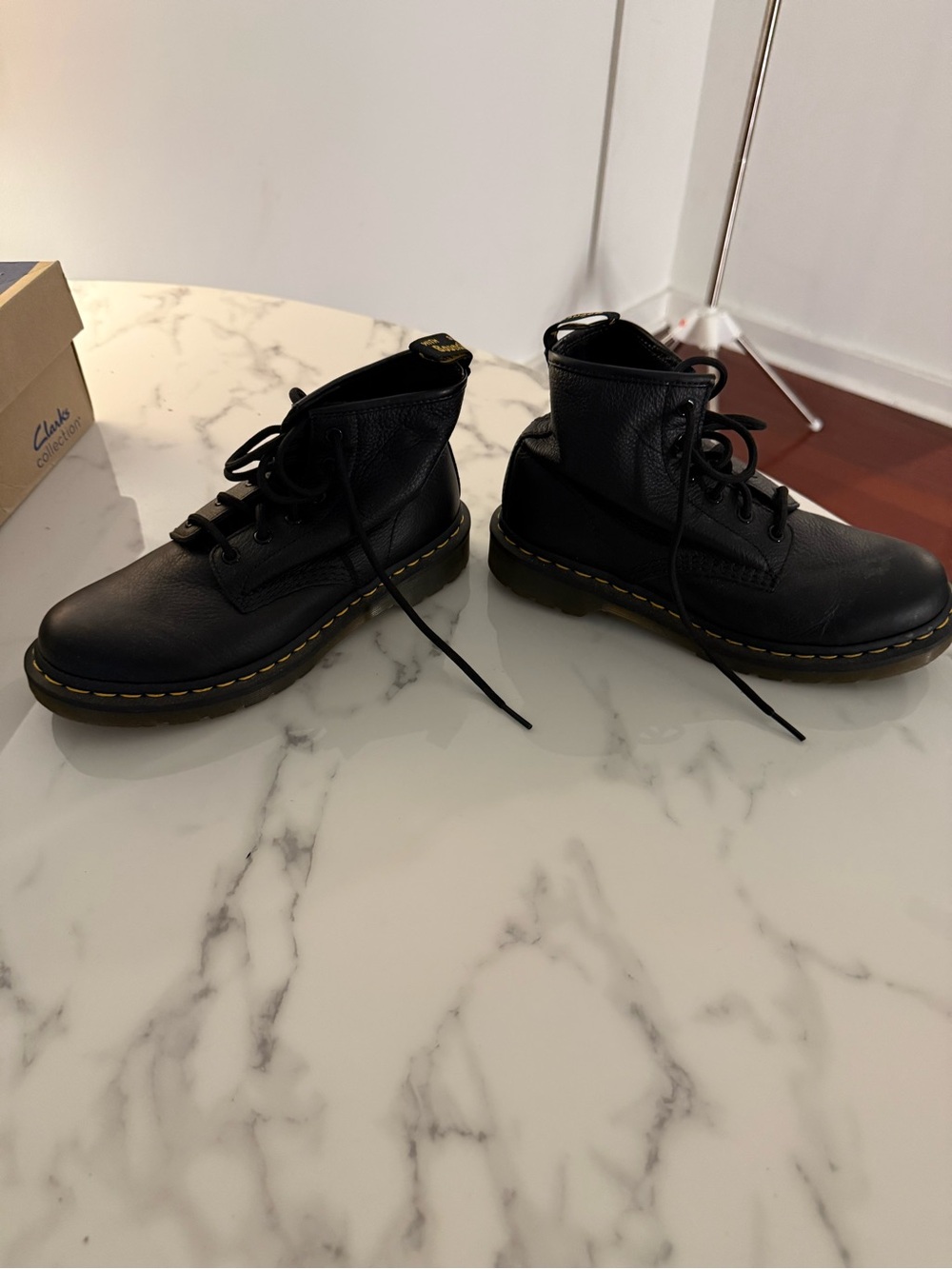 Dr. Martens Black Leather Lace-Up Boots with Yellow Stitching - Picture 5 of 7